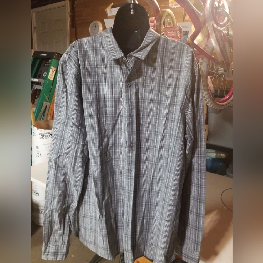 Mens grey plaid dress shirt size xl
